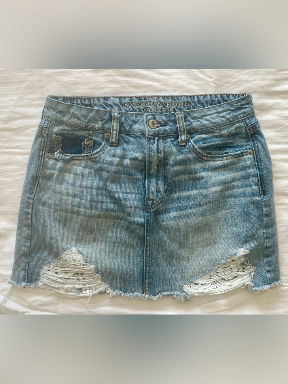 American Eagle Outfitters Light Blue Distressed Denim Mini Skirt